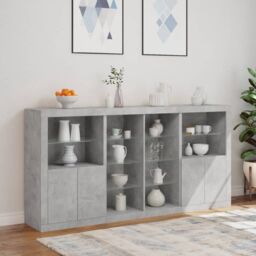 Berkfield Home Sideboard with LED Lights Concrete Grey 202x37x100 cm - Size: 202 x 37 x 100 cm - thumbnail 4