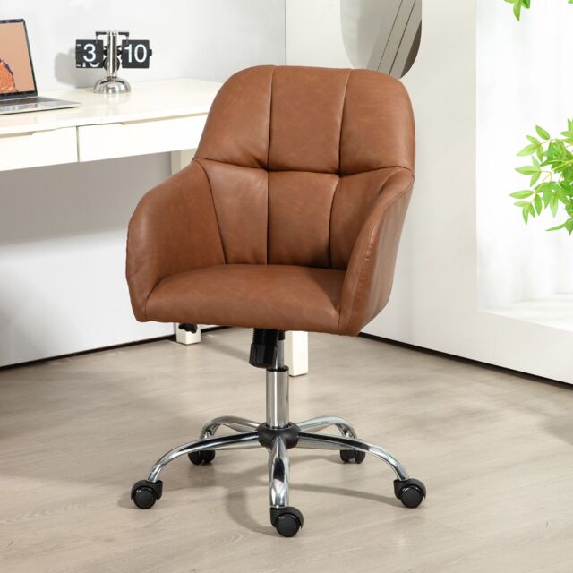 HOMCOM PU Leather Desk Chair for Home Study Bedroom, Swivel Office Chair in Brown - image 1