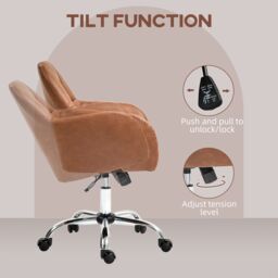HOMCOM PU Leather Desk Chair for Home Study Bedroom, Swivel Office Chair in Brown - thumbnail 6