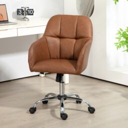 HOMCOM PU Leather Desk Chair for Home Study Bedroom, Swivel Office Chair in Brown