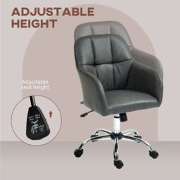 HOMCOM PU Leather Desk Chair for Home Study Bedroom, Swivel Office Chair in Brown - thumbnail 4