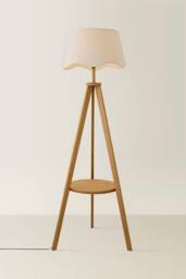 ValueLights Morrigan Rich Wood Tripod Floor Lamp with Scalloped Shade & Bulb in Natural - thumbnail 3