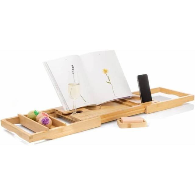 Havendro Bath Caddy Tray Bathtub Board Bath Shelf Wine Tablet Holder Rack in Natural - image 1