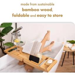 Havendro Bath Caddy Tray Bathtub Board Bath Shelf Wine Tablet Holder Rack in Natural - thumbnail 3