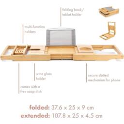 Havendro Bath Caddy Tray Bathtub Board Bath Shelf Wine Tablet Holder Rack in Natural - thumbnail 2