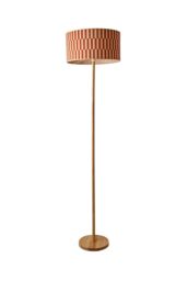 ValueLights Heather Light Wood Floor Lamp & Orange Checker Bamboo Drum Shade in Pale Orange - thumbnail 6