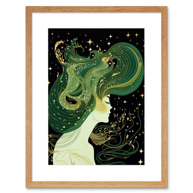 "Artery8 Wall Art Print Modern Concept Art Aurora Borealis Artwork Framed 9X7 Inch in Beige - Size: W7"" x H9""" - image 1