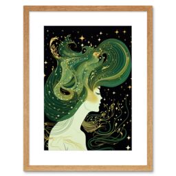 "Artery8 Wall Art Print Modern Concept Art Aurora Borealis Artwork Framed 9X7 Inch in Beige - Size: W7"" x H9""" - thumbnail 1