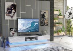 Creative Furniture Bloom TV Unit 180cm - A Functional & Contemporary Cabinet with Gloss Doors & LED Lights in White - thumbnail 2