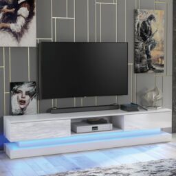 Creative Furniture Bloom TV Unit 180cm - A Functional & Contemporary Cabinet with Gloss Doors & LED Lights in White - thumbnail 5