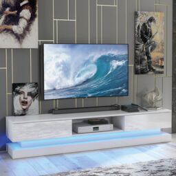 Creative Furniture Bloom TV Unit 180cm - A Functional & Contemporary Cabinet with Gloss Doors & LED Lights in White - thumbnail 1