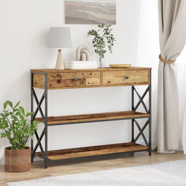 Berkfield Home Console Table Old Wood 100x28x75 cm Engineered Wood & Steel in Brown - Size: 100 x 28 x 75 cm - image 1