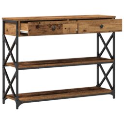 Berkfield Home Console Table Old Wood 100x28x75 cm Engineered Wood & Steel in Brown - Size: 100 x 28 x 75 cm - thumbnail 5