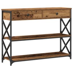 Berkfield Home Console Table Old Wood 100x28x75 cm Engineered Wood & Steel in Brown - Size: 100 x 28 x 75 cm - thumbnail 2