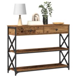 Berkfield Home Console Table Old Wood 100x28x75 cm Engineered Wood & Steel in Brown - Size: 100 x 28 x 75 cm - thumbnail 3