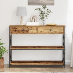 Berkfield Home Console Table Old Wood 100x28x75 cm Engineered Wood & Steel in Brown - Size: 100 x 28 x 75 cm - thumbnail 4