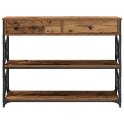Berkfield Home Console Table Old Wood 100x28x75 cm Engineered Wood & Steel in Brown - Size: 100 x 28 x 75 cm - thumbnail 6