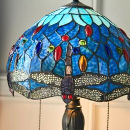 Loops Tiffany Glass Table Lamp Light Dark Bronze Base & Blue Dragonfly Shade i00193 in Clear - thumbnail 5