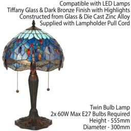 Loops Tiffany Glass Table Lamp Light Dark Bronze Base & Blue Dragonfly Shade i00193 in Clear - thumbnail 2