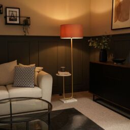 ValueLights Tavel Brushed Gold Floor Lamp Light with Velvet Shade in Dusty Pink - Size: 18 inches - thumbnail 3