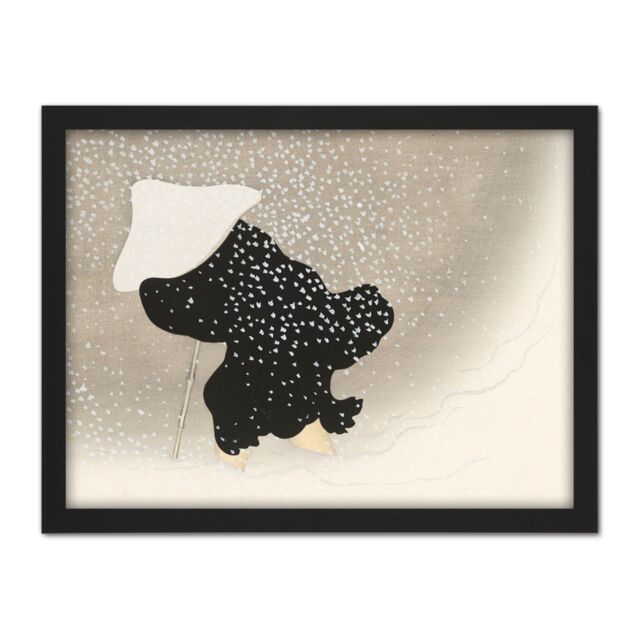 "Artery8 Wall Art Print Kamisaka Sekka Swirling Snow Man Japan Painting Large Framed Wall Décor Art in Light Oak - Size: W18"" x H24""" - image 1