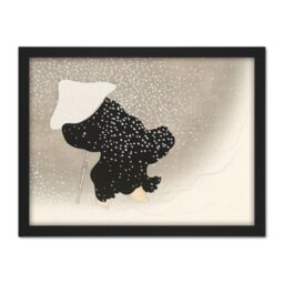 "Artery8 Wall Art Print Kamisaka Sekka Swirling Snow Man Japan Painting Large Framed Wall Décor Art in Light Oak - Size: W18"" x H24""" - thumbnail 1