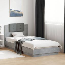 Berkfield Home Bed Frame with LED without Mattress Concrete Grey 100x200 cm - thumbnail 1