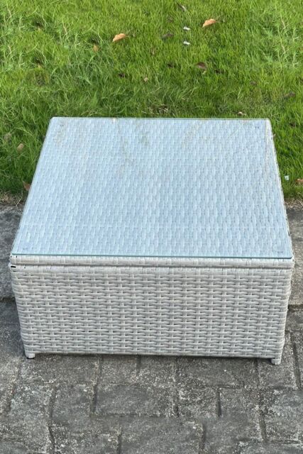 Fimous Square Rattan Coffee Tea Side Table in Light Grey