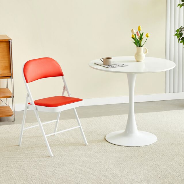 MCC Direct Single Folding Dining Chair Metal Frame Padded Seat in Red - image 1