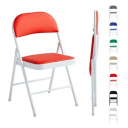 MCC Direct Single Folding Dining Chair Metal Frame Padded Seat in Red - thumbnail 6