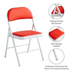 MCC Direct Single Folding Dining Chair Metal Frame Padded Seat in Red - thumbnail 2