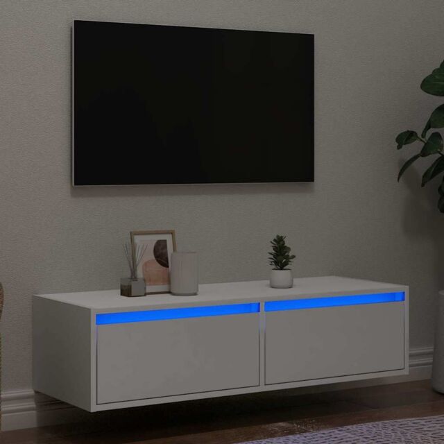 Berkfield Home TV Cabinet with LED Lights White 100X35.5x25 cm - image 1