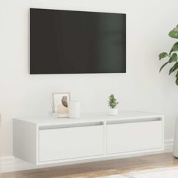 Berkfield Home TV Cabinet with LED Lights White 100X35.5x25 cm - thumbnail 4