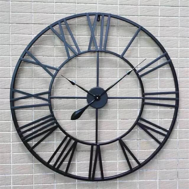 SPETLEK 40cm Outdoor Garden Wall Clock Roman Numerals Open Face Metal in Black - image 1