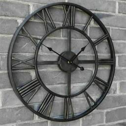 SPETLEK 40cm Outdoor Garden Wall Clock Roman Numerals Open Face Metal in Black - thumbnail 5