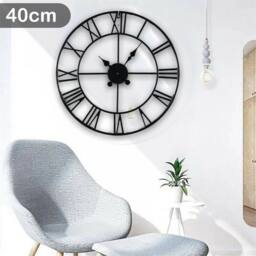 SPETLEK 40cm Outdoor Garden Wall Clock Roman Numerals Open Face Metal in Black - thumbnail 4