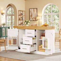 Rolipo White Extendable Dining Table & Kitchen Island With Storage - thumbnail 5