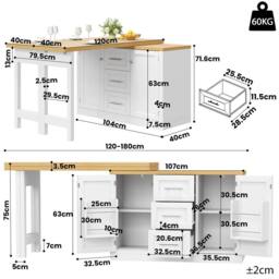 Rolipo White Extendable Dining Table & Kitchen Island With Storage - thumbnail 7