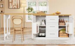 Rolipo White Extendable Dining Table & Kitchen Island With Storage - thumbnail 6