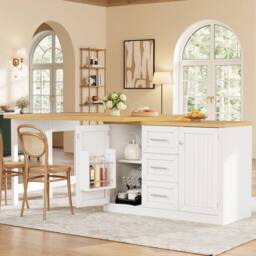 Rolipo White Extendable Dining Table & Kitchen Island With Storage - thumbnail 3