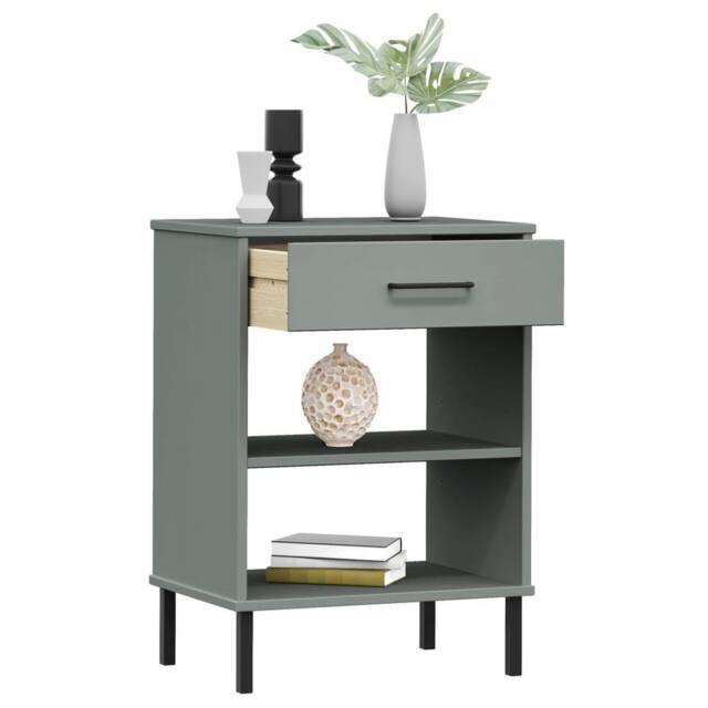 Berkfield Home Beautiful Console Cabinet with Metal Legs Grey Solid Wood Pine OSLO - image 1