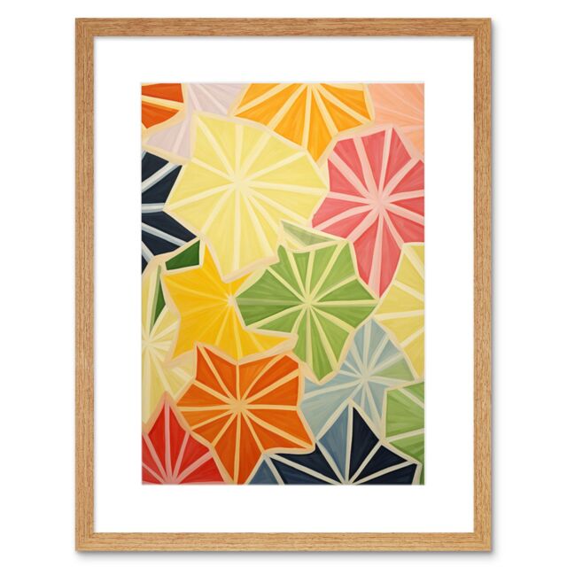 Artery8 Wall Art Print Colourful Slices of Star Fruit Bright Watercolour Painting Abstract Carambola Kitchen Artwork Framed 9X7 Inch - image 1