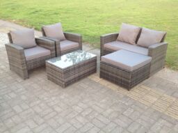 Fimous 5 Seater Grey Mixed High Back Rattan Sofa Set Coffee Table Garden Furniture Outdoor in Dark Grey - thumbnail 1