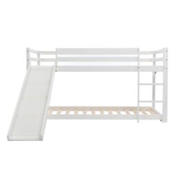 Matteo Children's Cabin Bed Frame With Slide & Ladder, Bunk Bed For Kids With Adjustable Ladder & Slide in White - Size: Double - thumbnail 6