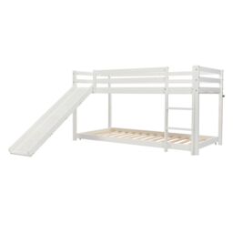 Matteo Children's Cabin Bed Frame With Slide & Ladder, Bunk Bed For Kids With Adjustable Ladder & Slide in White - Size: Double - thumbnail 7