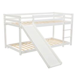 Matteo Children's Cabin Bed Frame With Slide & Ladder, Bunk Bed For Kids With Adjustable Ladder & Slide in White - Size: Double - thumbnail 9
