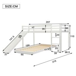 Matteo Children's Cabin Bed Frame With Slide & Ladder, Bunk Bed For Kids With Adjustable Ladder & Slide in White - Size: Double - thumbnail 4