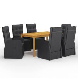 Berkfield Home 7 Piece Garden Dining Set with Cushions Black Poly Rattan - thumbnail 2