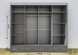RAC3 High gloss LED Mirror Sliding Wardrobe with Drawers - 256 x 216cm in Grey - Size: 256 x 216 cm - thumbnail 2