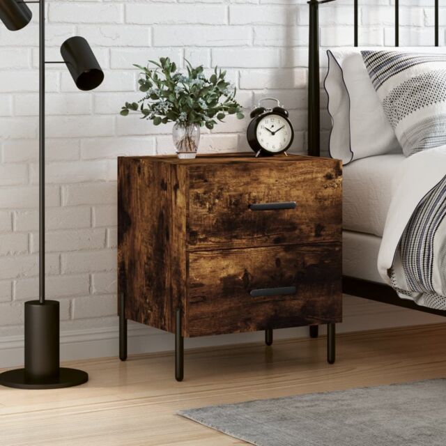 Berkfield Home Bedside Cabinet Smoked Oak 40x35x47.5 cm Engineered Wood in Brown - image 1